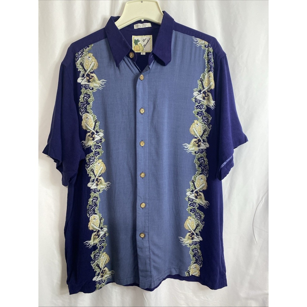 Ron Chereskin Hawaiian Shirt‎ Mens L Blue Excellent Hula Girl Rayon Button Down